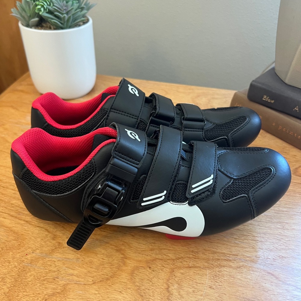 Peloton Cycling Shoes Black Red Size 40 with Look Delta Cleats Indoor Bike Shoes